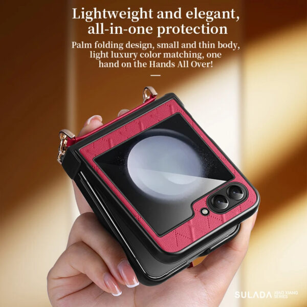 SULADA Litchi Texture Leather + TPU Phone Case with Strap Case Cover For Z Flip 5/Z Flip 6 - Image 9