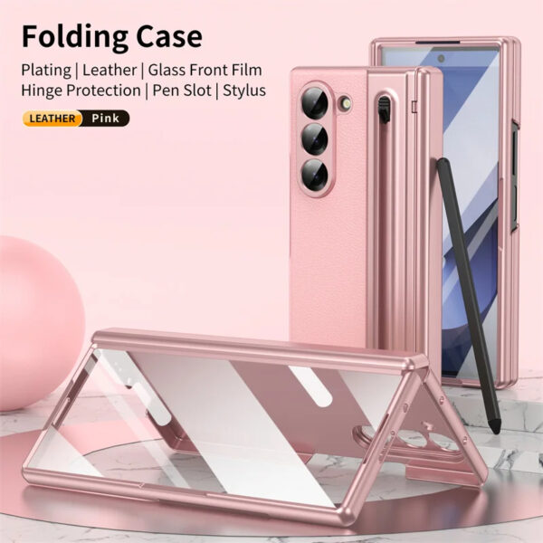 Premium Leather Case For Z Fold 3 and Z Fold 4 with S Pen Holder & Slim StylusPen Slot Case with Hinge Protection Screen Protector All-Inclusive Protective Cover. - Image 3
