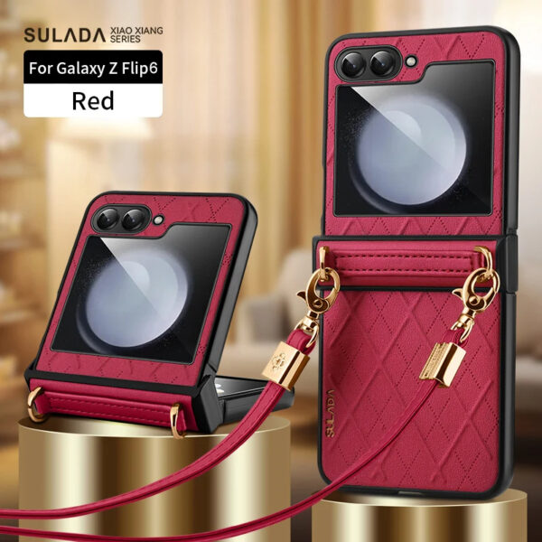 SULADA Litchi Texture Leather + TPU Phone Case with Strap Case Cover For Z Flip 5/Z Flip 6 - Image 16