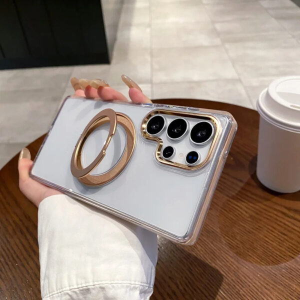 Luxury Premium Fashion Clear Magnetic With Metal 360 Rotation Stand Bumper Shockproof Case For Samsung Galaxy S Series - Image 7
