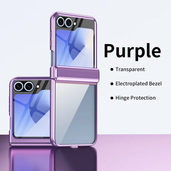 Luxury Premium Transparent With Tempered Glass Protective Film Case For Samsung Z Flip 5 and Z Flip 6 - Image 14