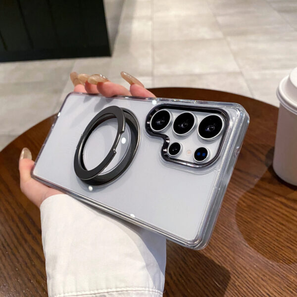 Luxury Premium Fashion Clear Magnetic With Metal 360 Rotation Stand Bumper Shockproof Case For Samsung Galaxy S Series - Image 3