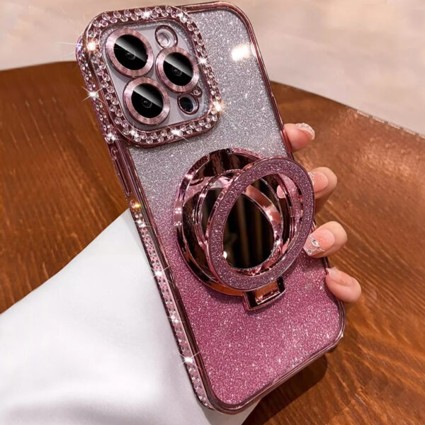 Luxury Premium Plating Flash Mirror Holder Stand Diamond Frame Case Cover For iPhone Series - Image 12