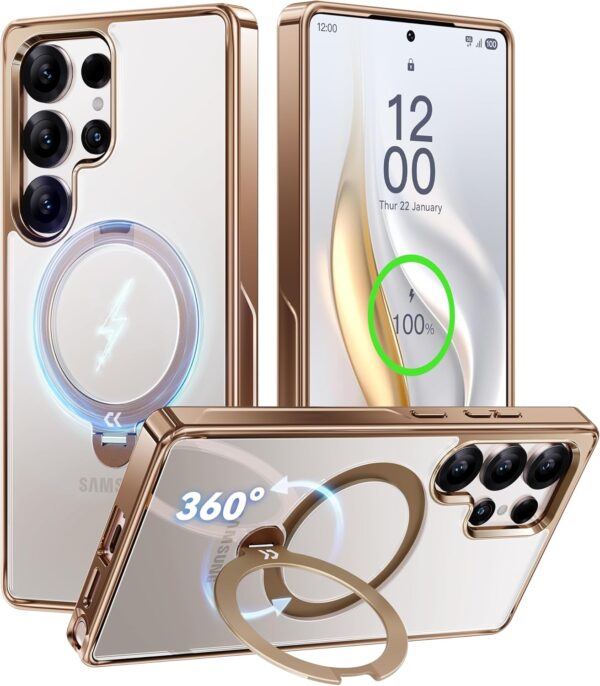 Luxury Premium Fashion Clear Magnetic With Metal 360 Rotation Stand Bumper Shockproof Case For Samsung Galaxy S Series - Image 17
