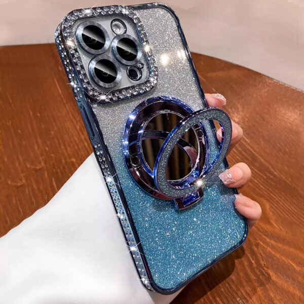 Luxury Premium Plating Flash Mirror Holder Stand Diamond Frame Case Cover For iPhone Series - Image 9