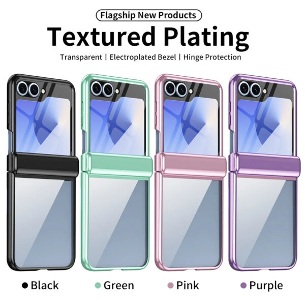 Luxury Premium Transparent With Tempered Glass Protective Film Case For Samsung Z Flip 5 and Z Flip 6