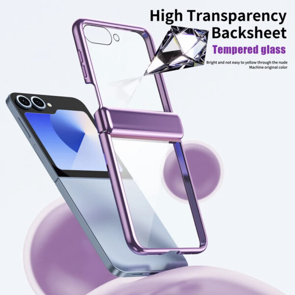 Luxury Premium Transparent With Tempered Glass Protective Film Case For Samsung Z Flip 5 and Z Flip 6 - Image 11