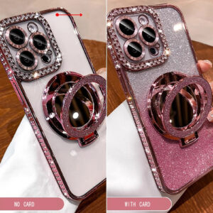 Luxury Premium Plating Flash Mirror Holder Stand Diamond Frame Case Cover For iPhone Series