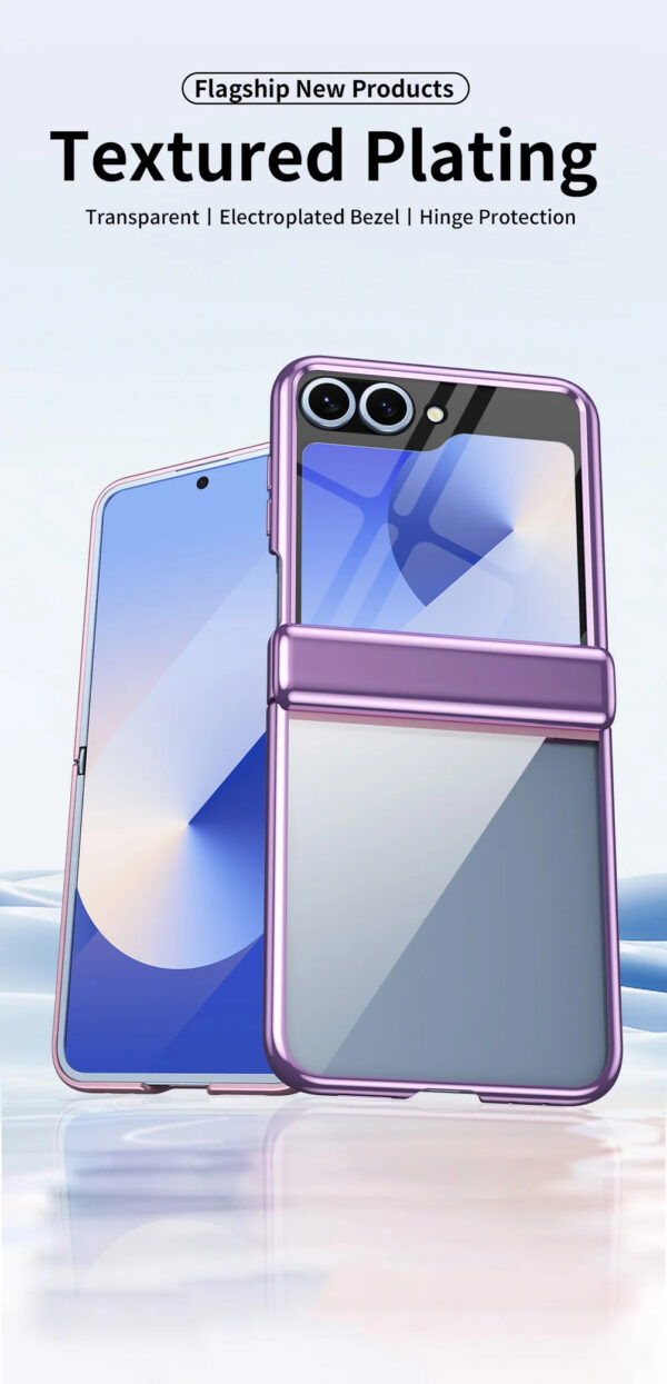 Luxury Premium Transparent With Tempered Glass Protective Film Case For Samsung Z Flip 5 and Z Flip 6 - Image 6