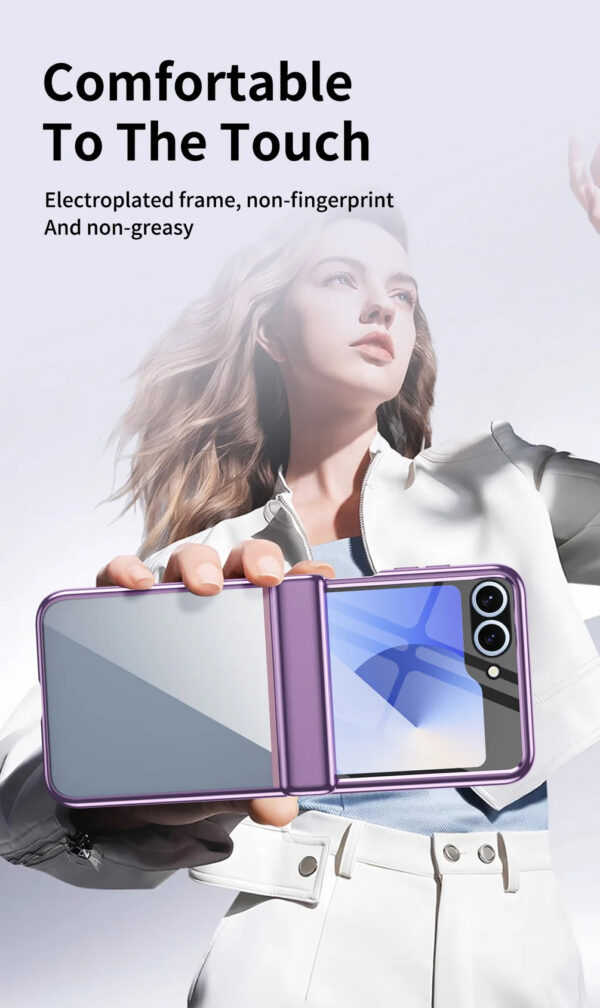 Luxury Premium Transparent With Tempered Glass Protective Film Case For Samsung Z Flip 5 and Z Flip 6 - Image 4