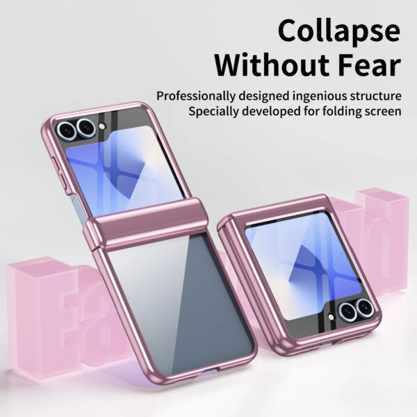 Luxury Premium Transparent With Tempered Glass Protective Film Case For Samsung Z Flip 5 and Z Flip 6 - Image 7