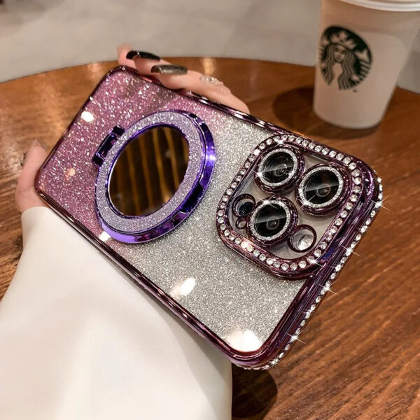 Luxury Premium Plating Flash Mirror Holder Stand Diamond Frame Case Cover For iPhone Series - Image 14