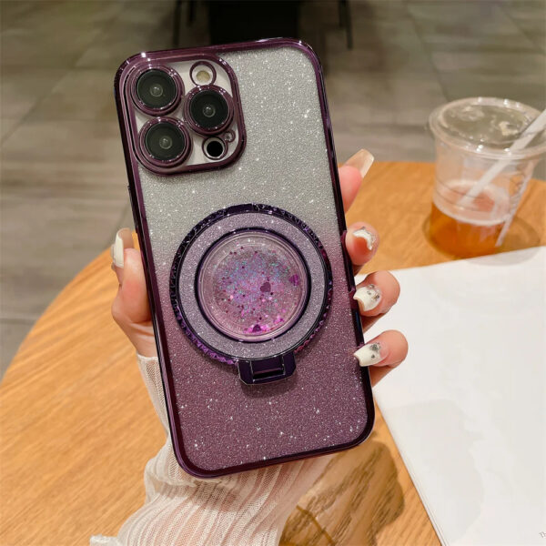 Luxury Premium Diamond-Encrusted Gradient Color Glitter Powder Quicksand Stand Phone Case For iPhone Series - Image 7