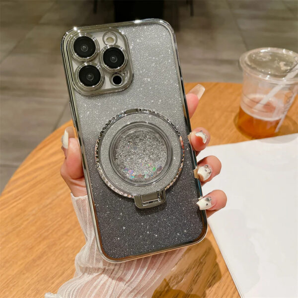 Luxury Premium Diamond-Encrusted Gradient Color Glitter Powder Quicksand Stand Phone Case For iPhone Series - Image 5