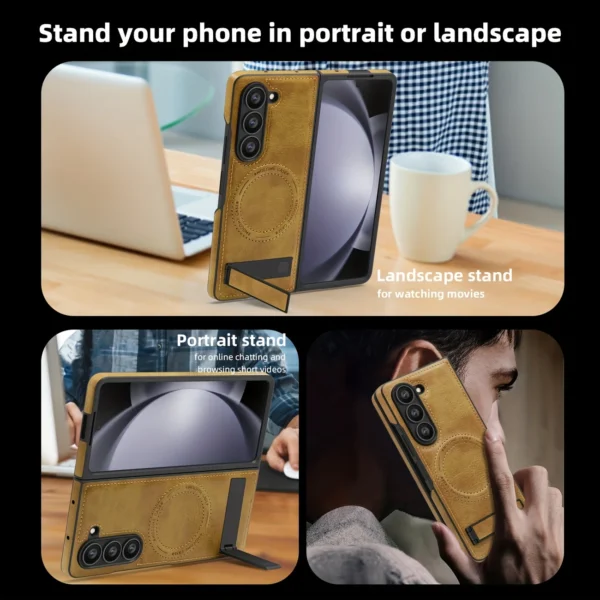 Luxury Crystal Shield Shockproof PU Leather Folding Invisible Holder Magsafe Phone Case Cover for Samsung Galaxy Z Fold 4/Z Fold 5/Z Fold 6 - Image 6
