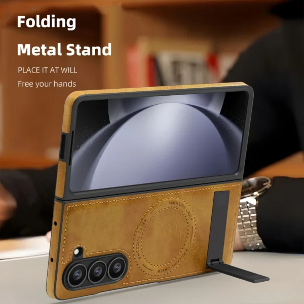 Luxury Crystal Shield Shockproof PU Leather Folding Invisible Holder Magsafe Phone Case Cover for Samsung Galaxy Z Fold 4/Z Fold 5/Z Fold 6 - Image 7