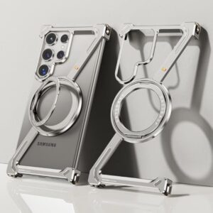 Luxury Premium OATSBASF Minimalist Magsafe Case Cover For Samsung Galaxy S24 Ultra and S25 Ultra - SILVER