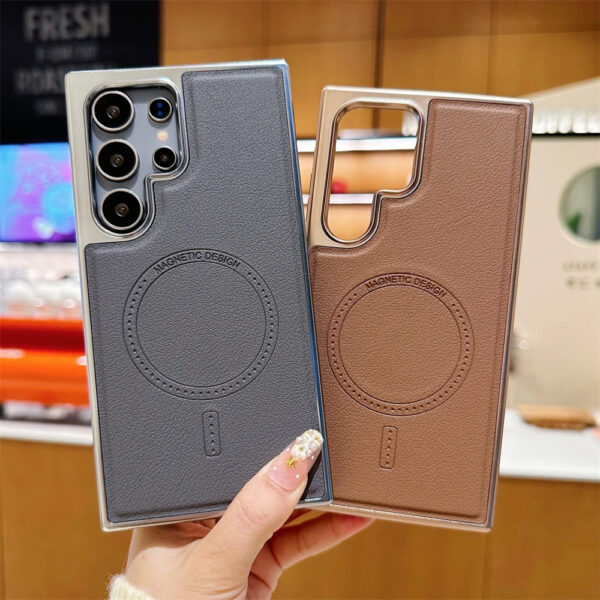 Luxury Premium Business PU Leather Electroplated Magsafe Wireless Charging Phone Cover For Samsung Galaxy S Series - Image 30