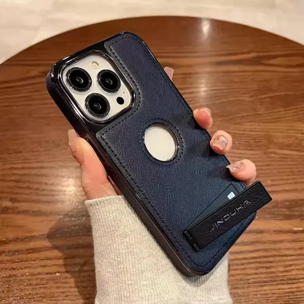 Retro Luxury Business Kickstand PU Leather Electroplated Edges Military-Grade Drop Protection Slim Cover for iPhone Series - Image 11