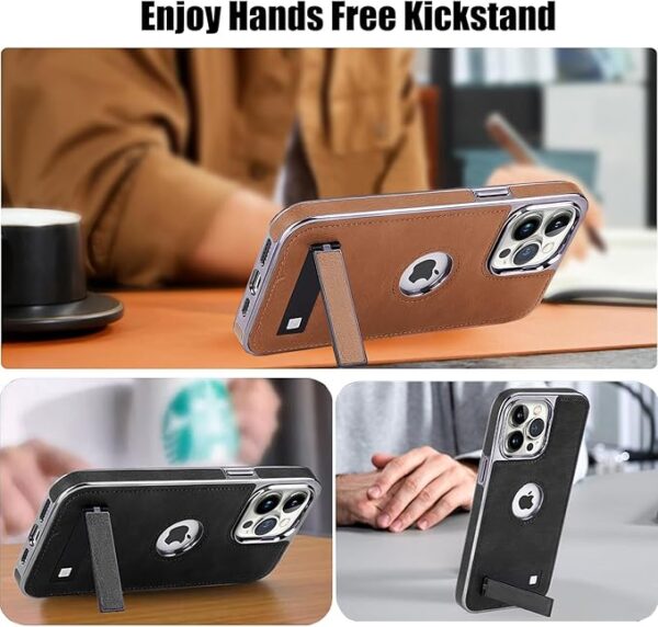 Retro Luxury Business Kickstand PU Leather Electroplated Edges Military-Grade Drop Protection Slim Cover for iPhone Series - Image 4