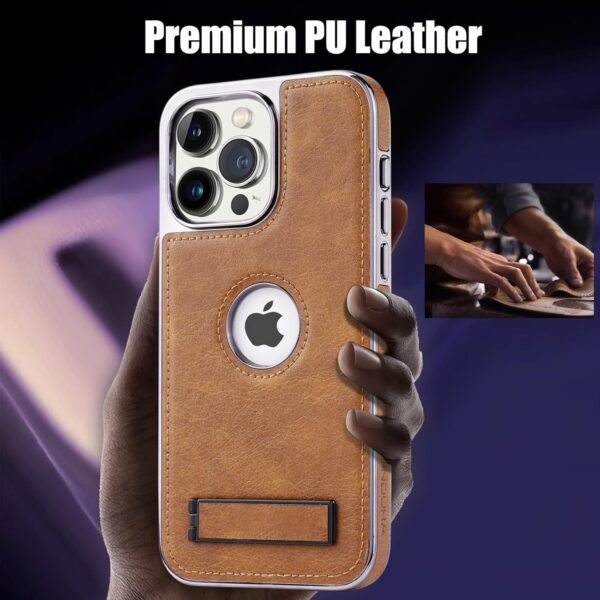 Retro Luxury Business Kickstand PU Leather Electroplated Edges Military-Grade Drop Protection Slim Cover for iPhone Series - Image 14