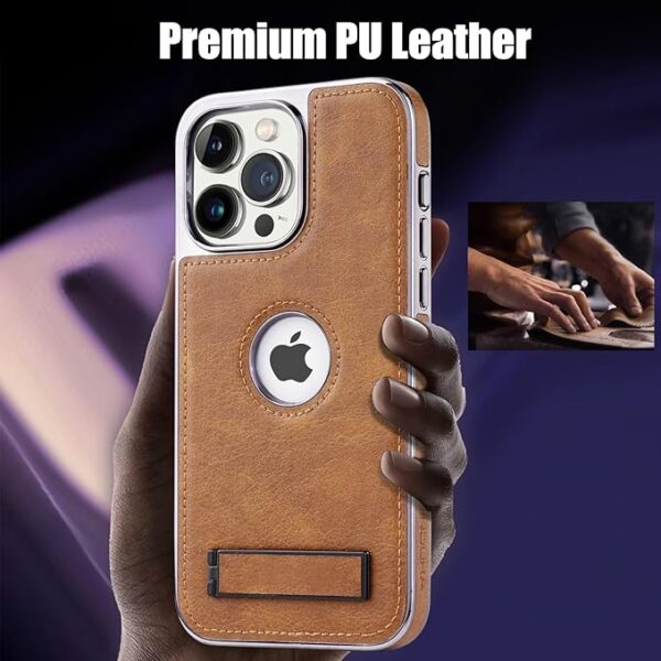 Retro Luxury Business Kickstand PU Leather Electroplated Edges Military-Grade Drop Protection Slim Cover for iPhone Series - Image 6