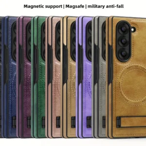 Luxury Crystal Shield Shockproof PU Leather Folding Invisible Holder Magsafe Phone Case Cover for Samsung Galaxy Z Fold 4/Z Fold 5/Z Fold 6