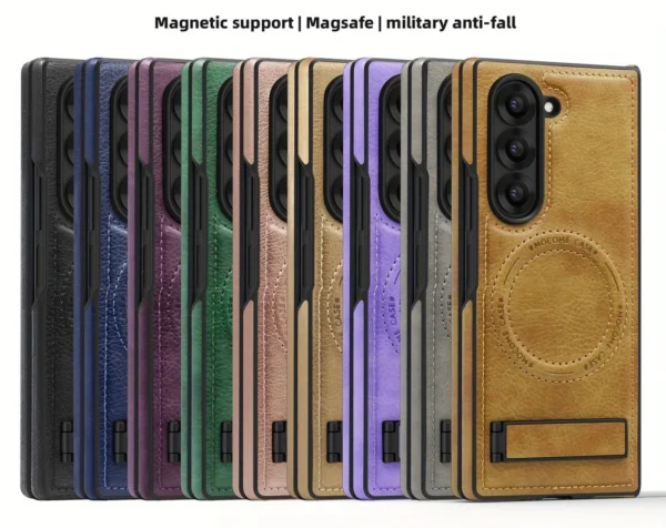 Luxury Crystal Shield Shockproof PU Leather Folding Invisible Holder Magsafe Phone Case Cover for Samsung Galaxy Z Fold 4/Z Fold 5/Z Fold 6