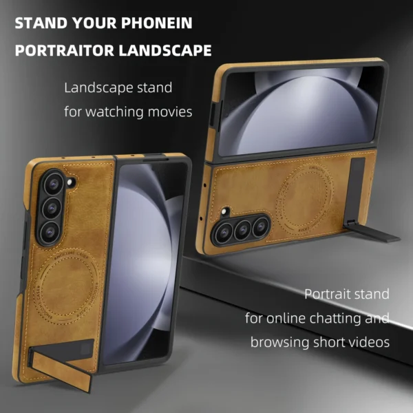 Luxury Crystal Shield Shockproof PU Leather Folding Invisible Holder Magsafe Phone Case Cover for Samsung Galaxy Z Fold 4/Z Fold 5/Z Fold 6 - Image 10