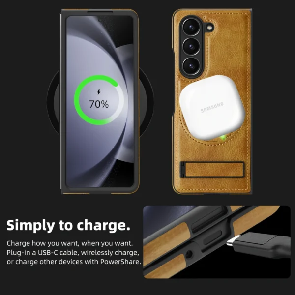 Luxury Crystal Shield Shockproof PU Leather Folding Invisible Holder Magsafe Phone Case Cover for Samsung Galaxy Z Fold 4/Z Fold 5/Z Fold 6 - Image 8