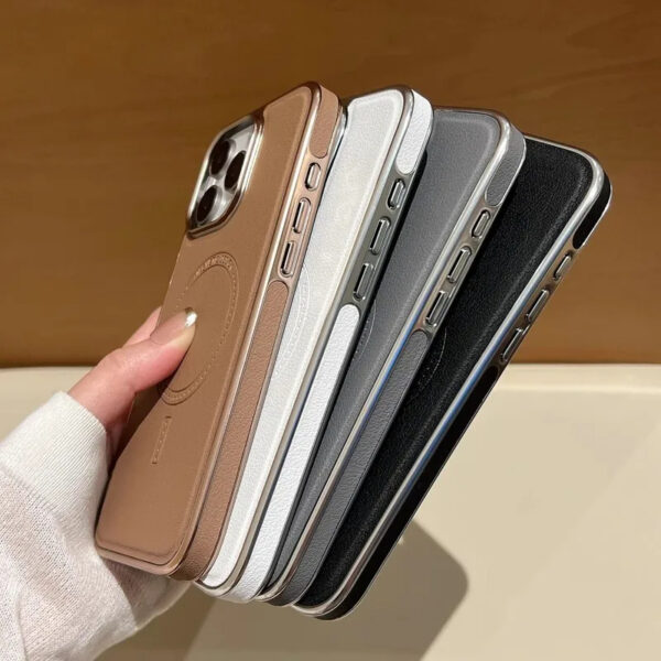 Luxury Premium Business PU Leather Electroplated Magsafe Wireless Charging Phone Cover For Iphone Series - Image 21