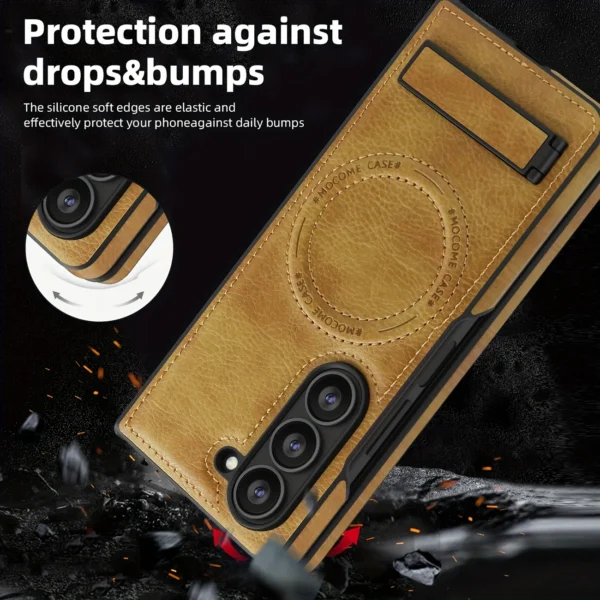 Luxury Crystal Shield Shockproof PU Leather Folding Invisible Holder Magsafe Phone Case Cover for Samsung Galaxy Z Fold 4/Z Fold 5/Z Fold 6 - Image 12