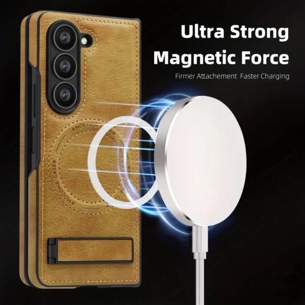 Luxury Crystal Shield Shockproof PU Leather Folding Invisible Holder Magsafe Phone Case Cover for Samsung Galaxy Z Fold 4/Z Fold 5/Z Fold 6 - Image 9