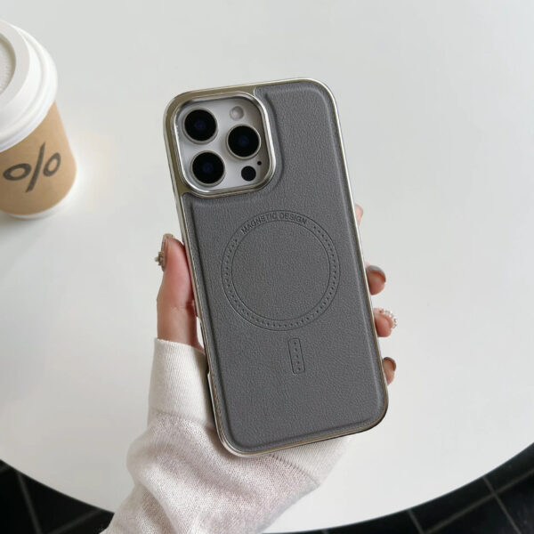 Luxury Premium Business PU Leather Electroplated Magsafe Wireless Charging Phone Cover For Iphone Series - Image 20