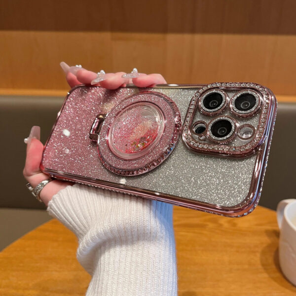 Luxury Premium Diamond-Encrusted Gradient Color Glitter Powder Quicksand Stand Phone Case For iPhone Series - Image 12