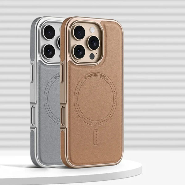 Luxury Premium Business PU Leather Electroplated Magsafe Wireless Charging Phone Cover For Iphone Series - Image 10