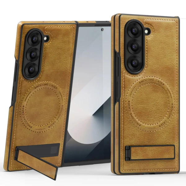 Luxury Crystal Shield Shockproof PU Leather Folding Invisible Holder Magsafe Phone Case Cover for Samsung Galaxy Z Fold 4/Z Fold 5/Z Fold 6 - Image 3
