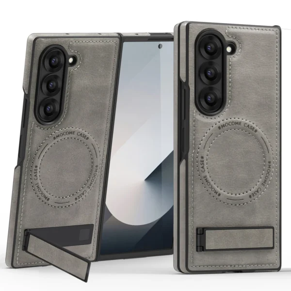 Luxury Crystal Shield Shockproof PU Leather Folding Invisible Holder Magsafe Phone Case Cover for Samsung Galaxy Z Fold 4/Z Fold 5/Z Fold 6 - Image 4