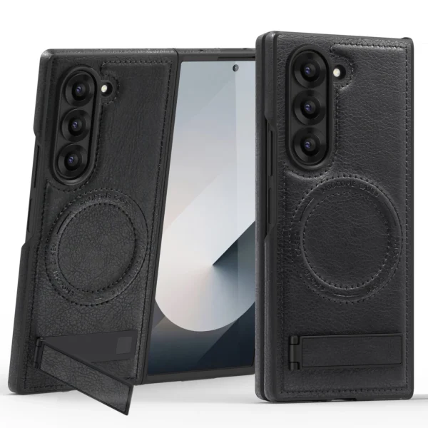 Luxury Crystal Shield Shockproof PU Leather Folding Invisible Holder Magsafe Phone Case Cover for Samsung Galaxy Z Fold 4/Z Fold 5/Z Fold 6 - Image 2