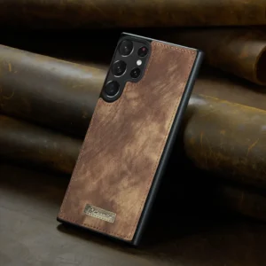 Luxury Caseme Leather Case for Samsung S24 Ultra and S25 Ultra Magnetic Hard Cover - BROWN