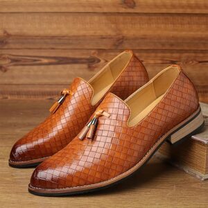 Sequin Mens Dress Shoes Comfort Business Slip-On Leather Oxford Shoes