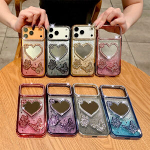 Luxury Premium Gradient Wave Pattern Mirror Butterfly Shining Protector Phone Case for IPhone Series