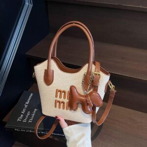 No Longer Chic Mini Woven Tote Bag with Playful Puppy Charm – "Mi Mi" Edition